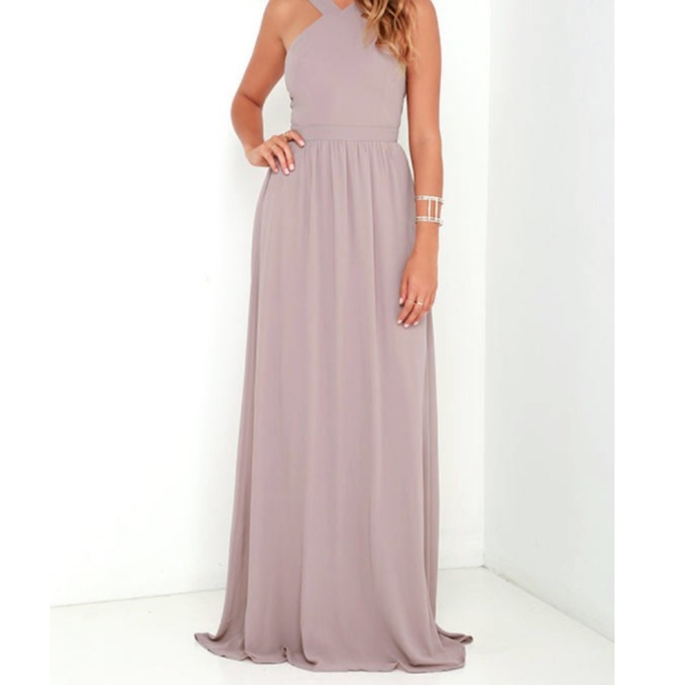 Lulu’s Air of Romance Taupe Maxi Dress